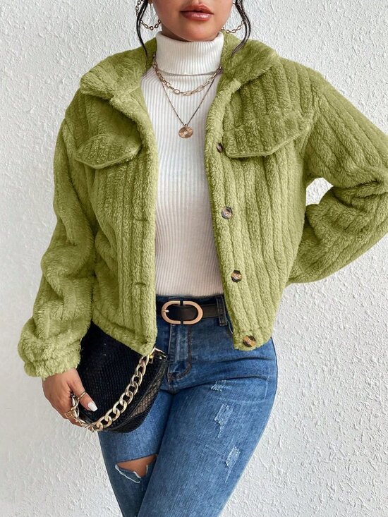 Jackets & Blazers - Mint Green Casual Women's Minimalist Fluffy Jacket